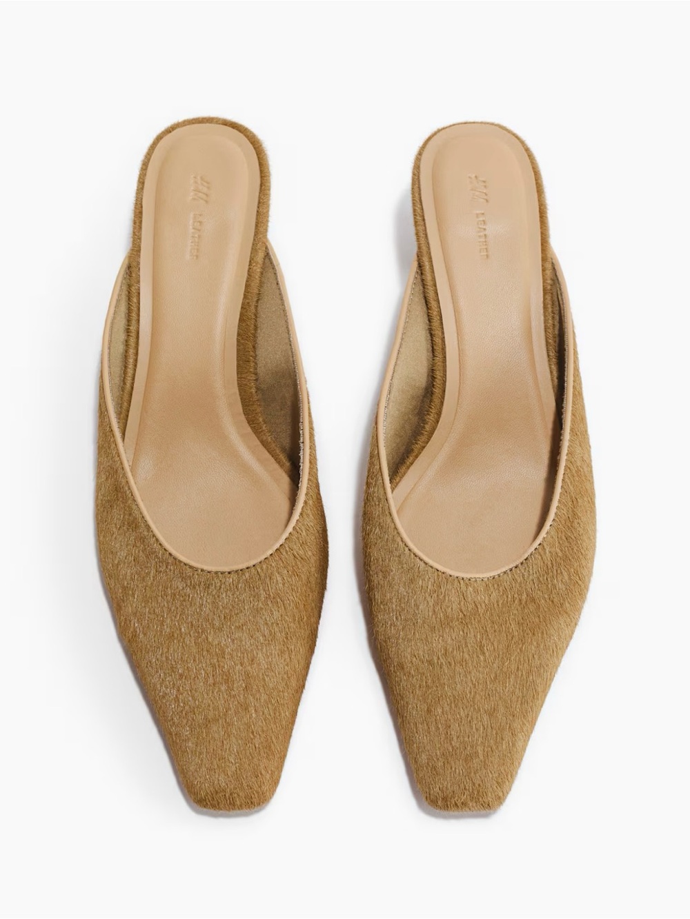 NWT H&M Premium Selection Haircalf Leather Mules Beige Size US 9